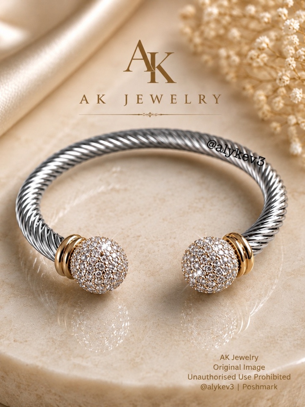 💎 LUXURY AK Jewelry™ Two-Tone Pavé Crystal Cable Cuff Bracelet